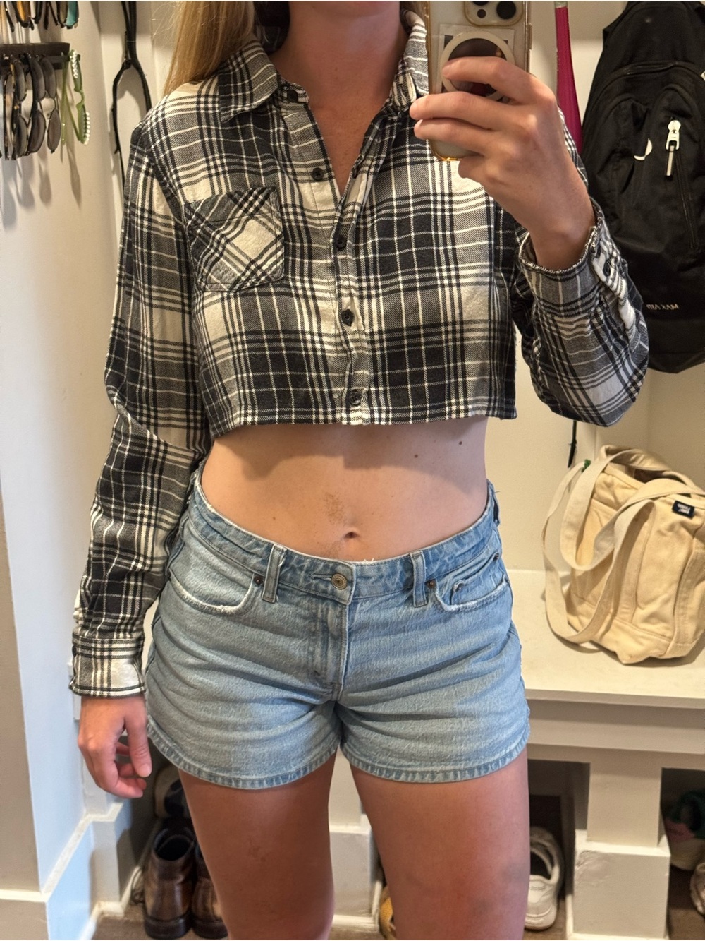 Black and White Plaid Women’s Crop Top - Classic Flannel Style